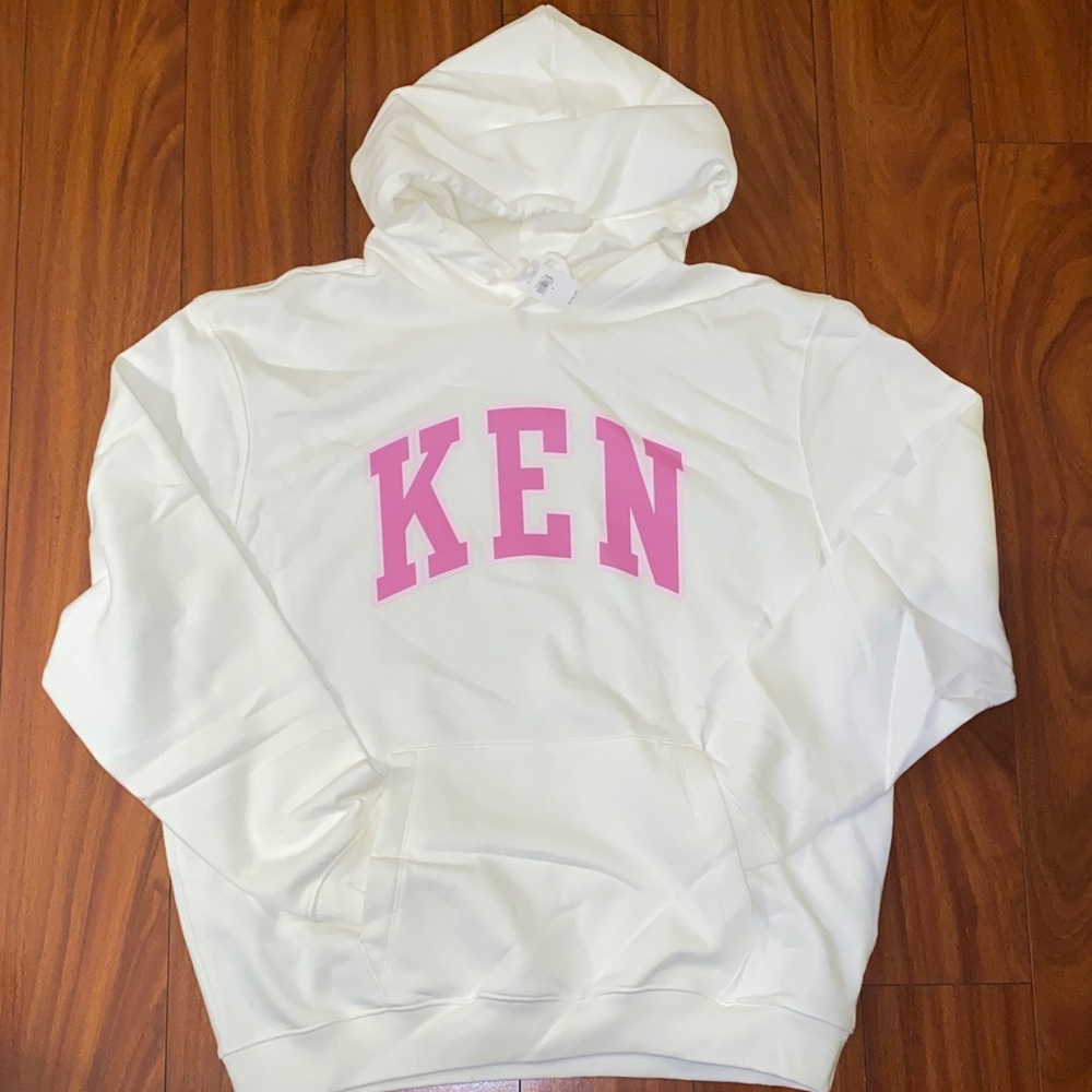🦄GAP x Barbie White Hoodie with Pink KEN letters NWT🦄
